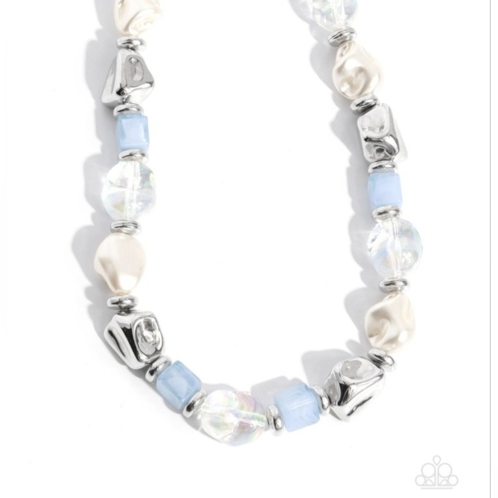 Paparazzi Frenetic Feeling - Blue - Beads - Pearls - Disc - Iridescent Acrylics